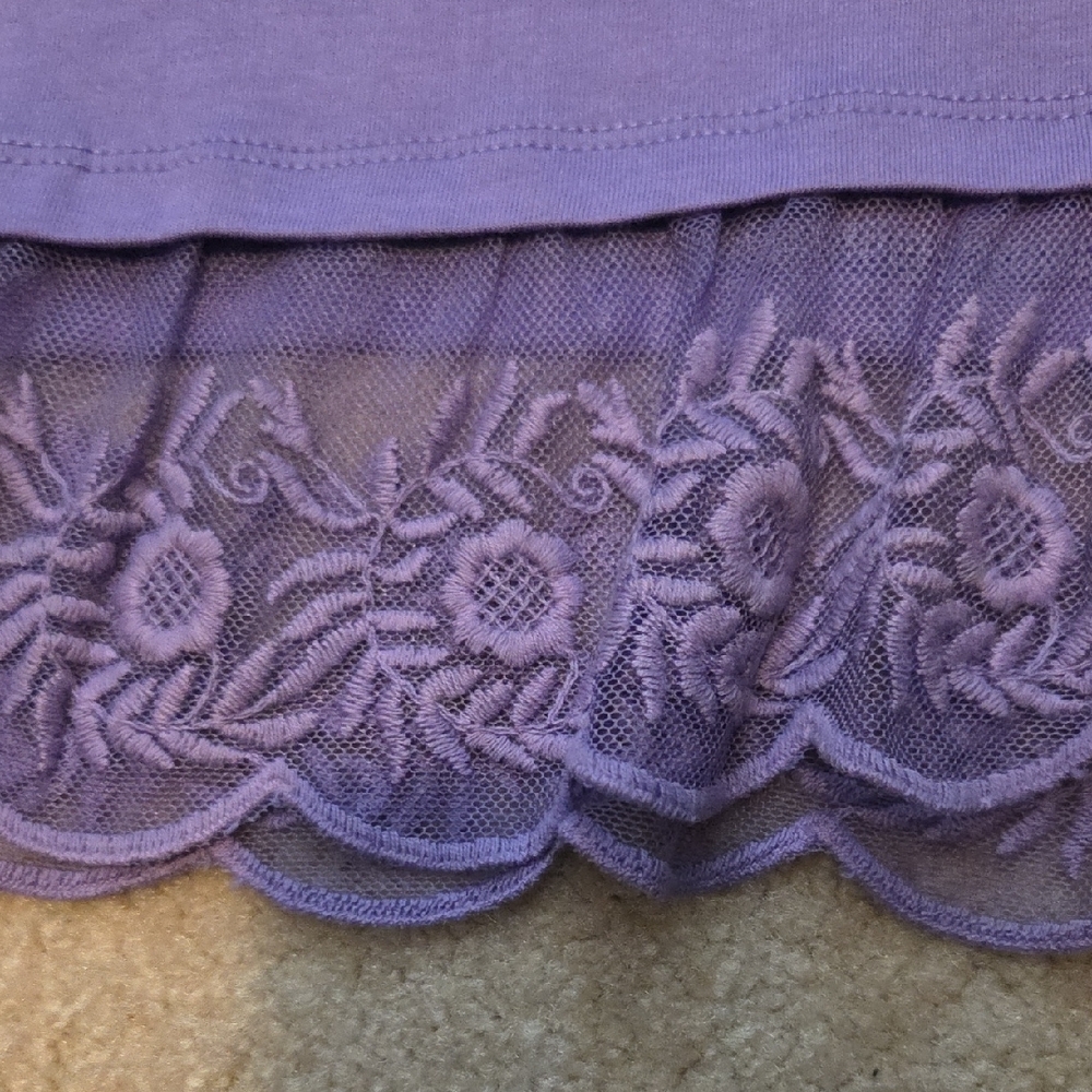 LOGO by Lori Goldstein Purple Short Sleeve Top with Lace Hem - Picture 3 of 5